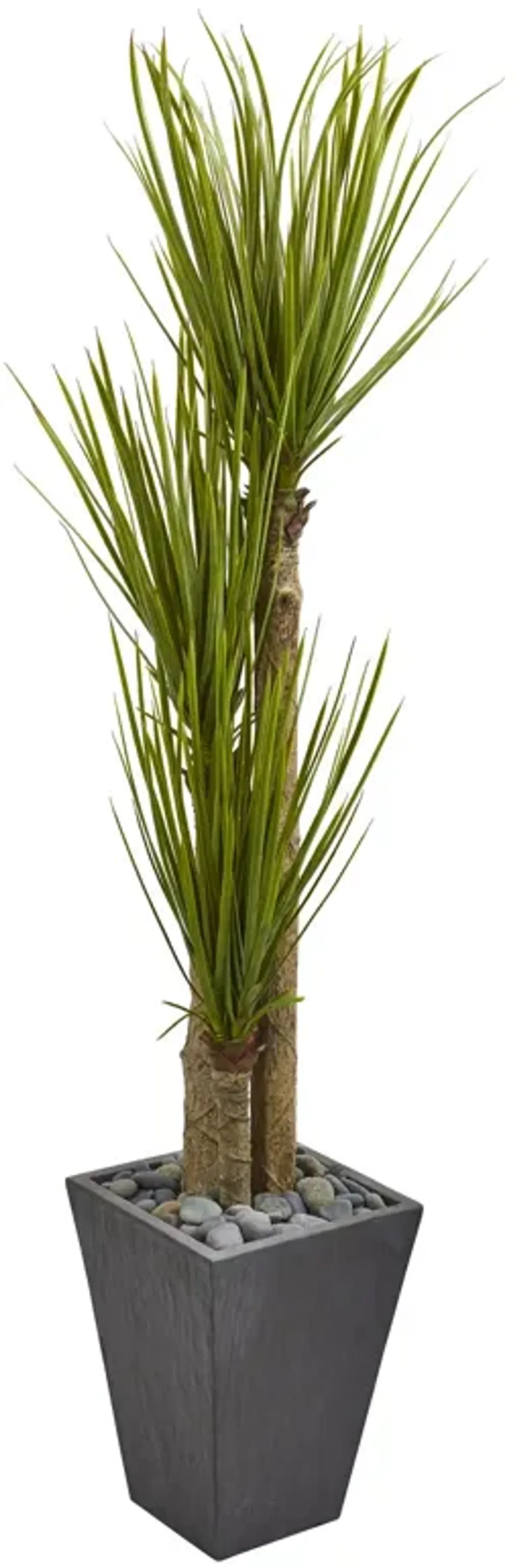 HomPlanti 5.5" Triple Stalk Yucca Artificial Plant in Slate Planter