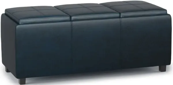 Avalon Storage Ottoman in Distressed Dark Blue Faux Leather