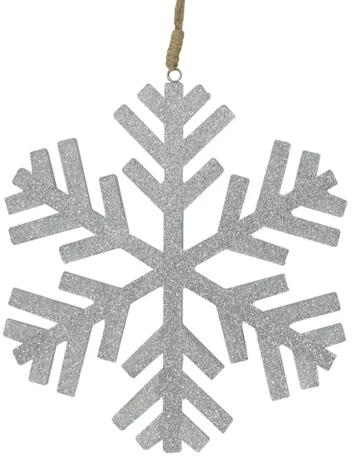 8.75" Silver and Brown Glittered Snowflake Shaped Christmas Ornament