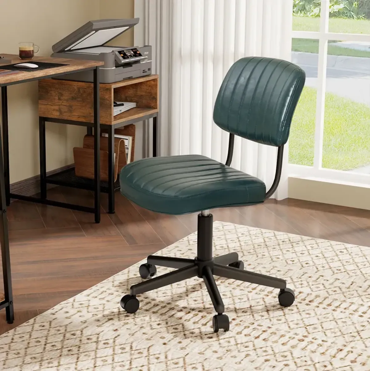 PU Leather Adjustable Office Chair  Swivel Task Chair with Backrest