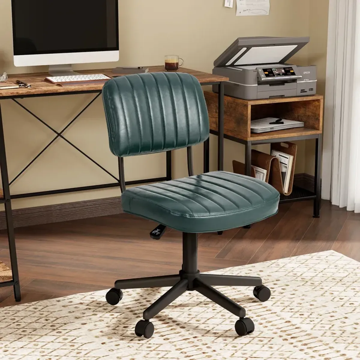 PU Leather Adjustable Office Chair  Swivel Task Chair with Backrest