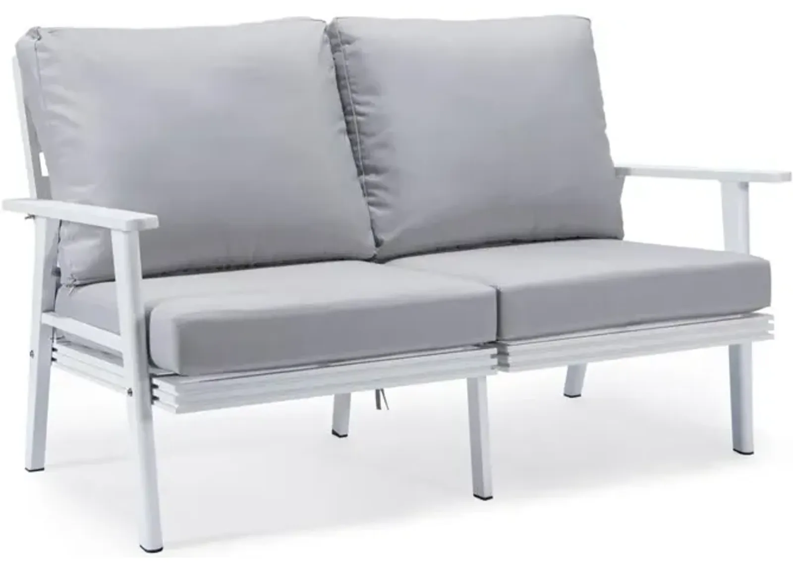 LeisureMod Outdoor Patio Loveseat with White Aluminum Frame