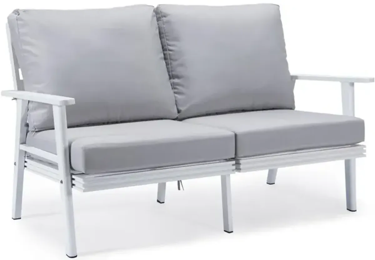 LeisureMod Outdoor Patio Loveseat with White Aluminum Frame