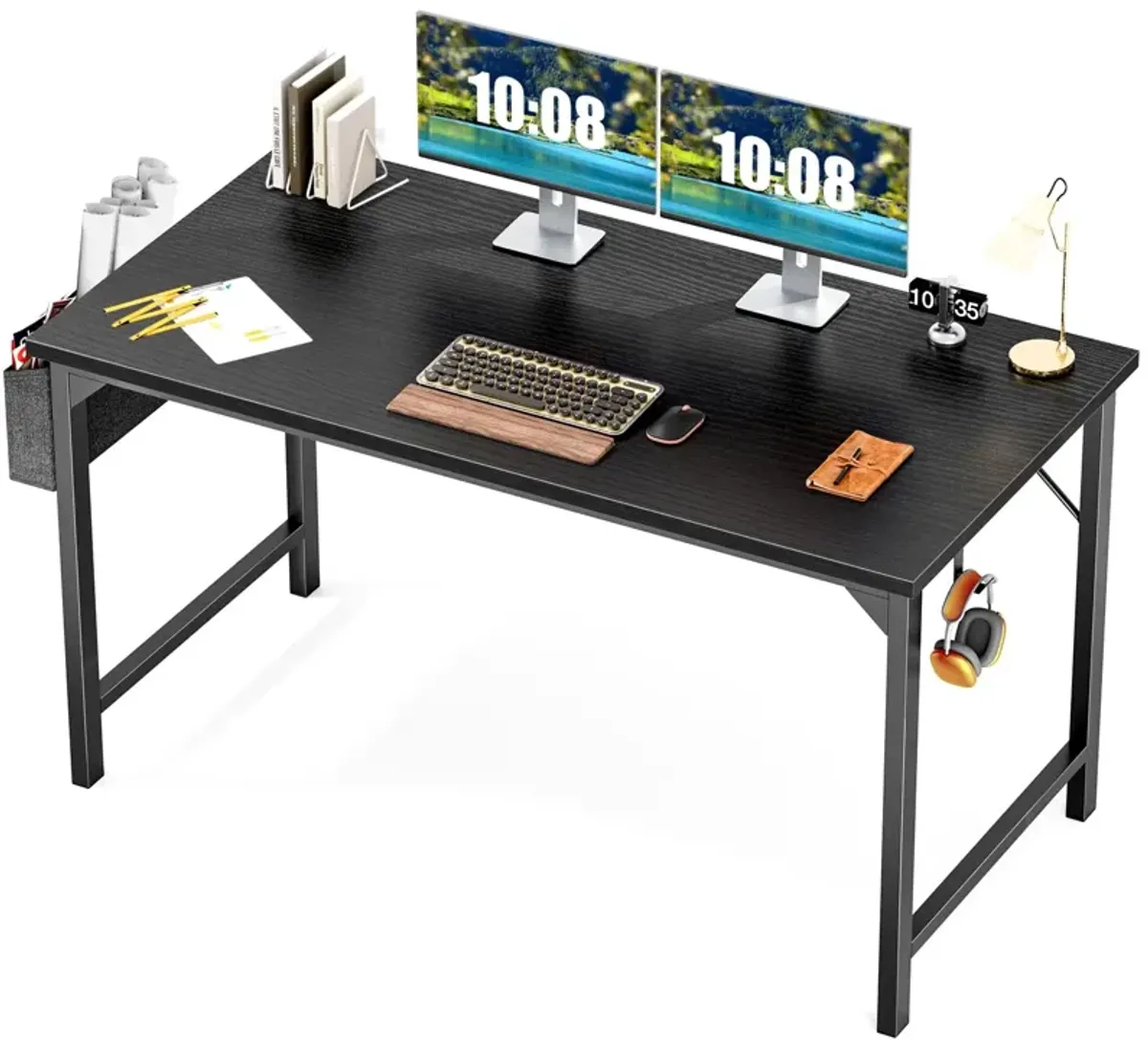 OLIXIS Computer Office Desk, 48 Inch Writing Work Study PC Wood Modern Desk with Storage Bag & Headphone Hook Simple Bedroom for