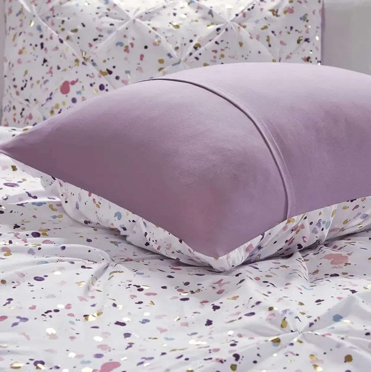 Belen Kox Metallic Glitter Printed Reversible Comforter Set - Plum, Belen Kox