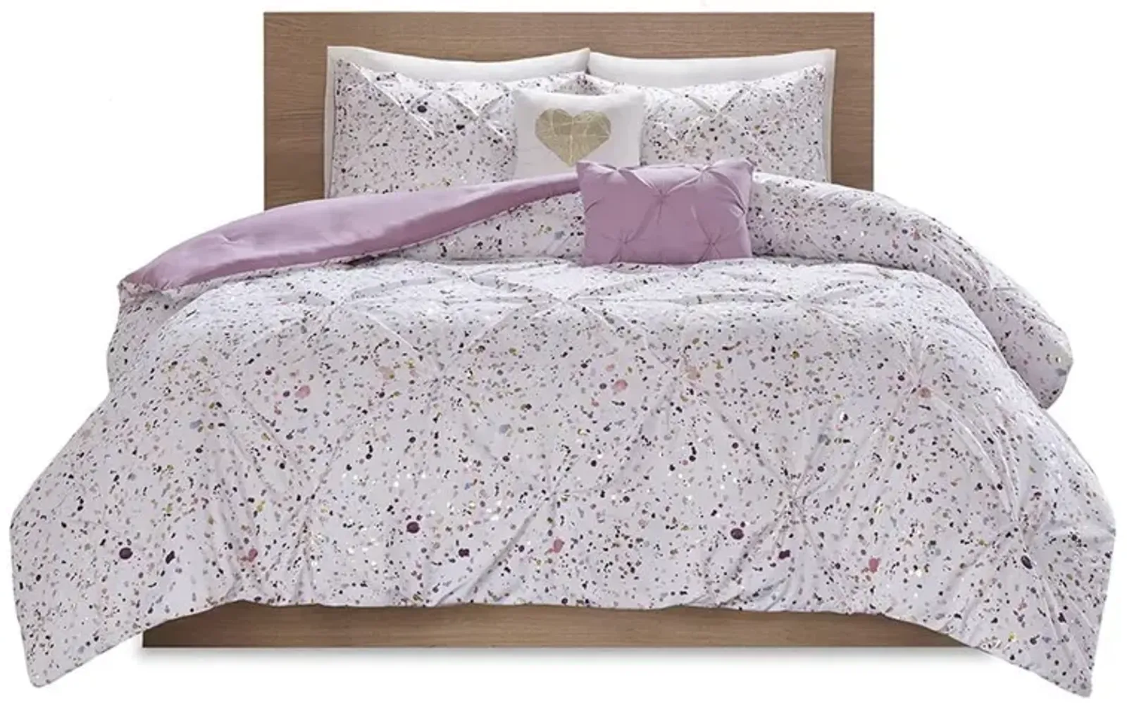 Belen Kox Metallic Glitter Printed Reversible Comforter Set - Plum, Belen Kox