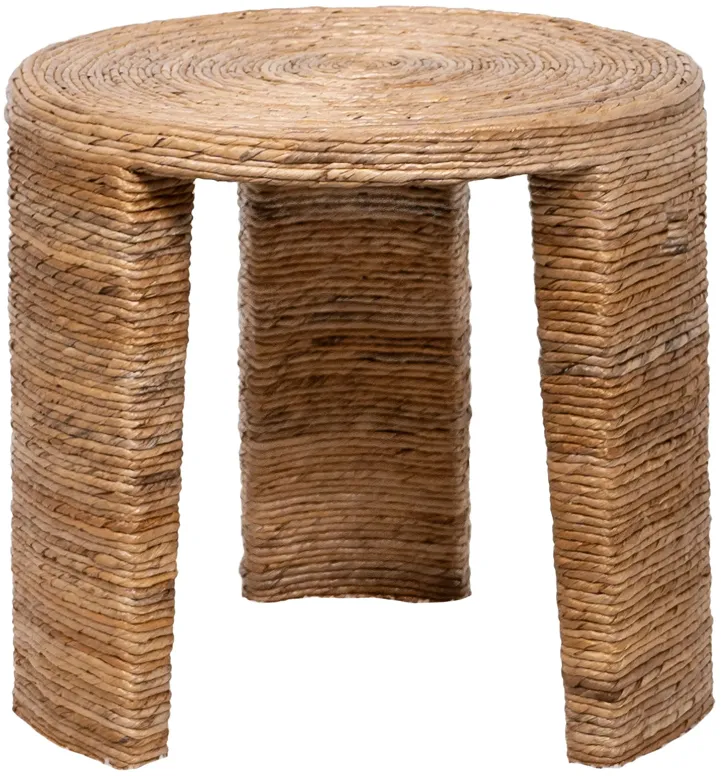 Asha 22 Inch Side End Table, Round Shaped Top with Natural Rattan Wrapping - Benzara