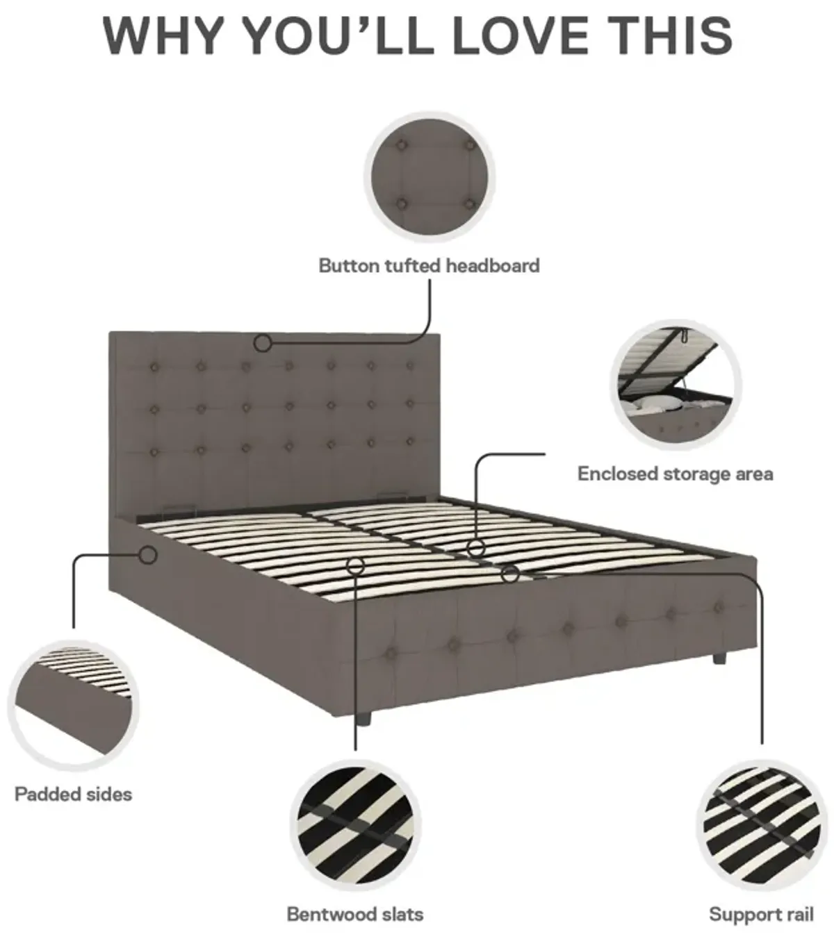 Sydney Upholstered Bed with Storage