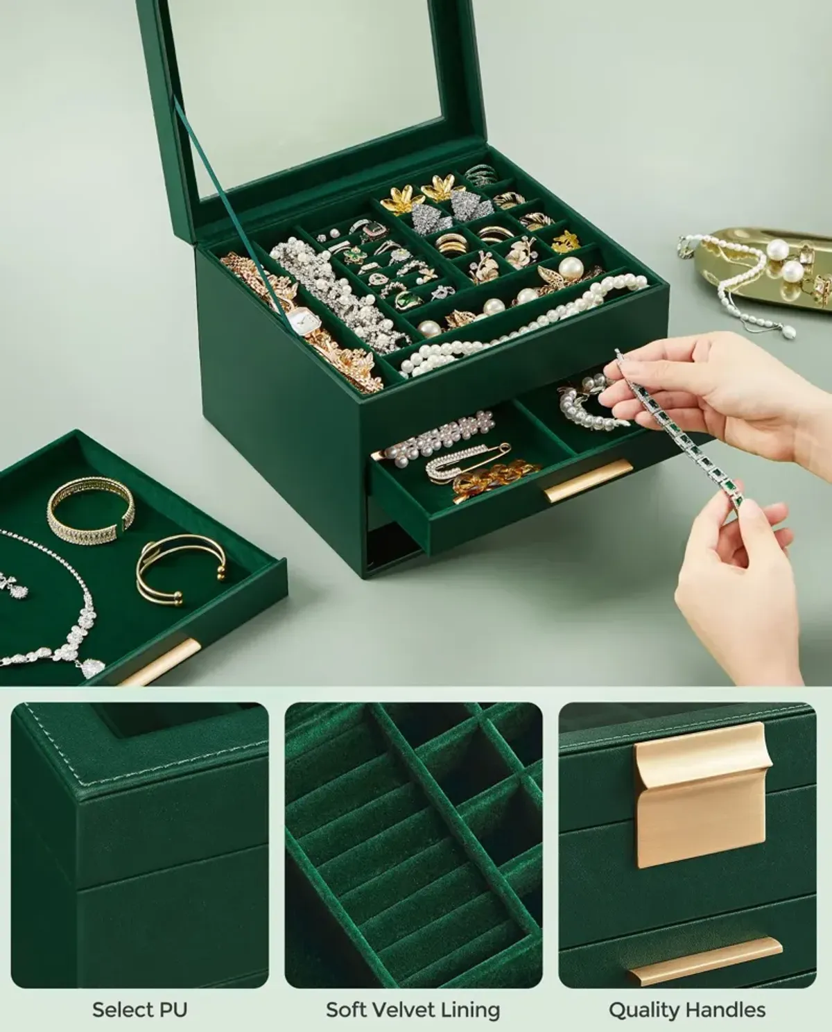 Elegant 4-Layer Jewelry Box with Glass Lid and 3 Drawers - Perfect Gift for Loved Ones