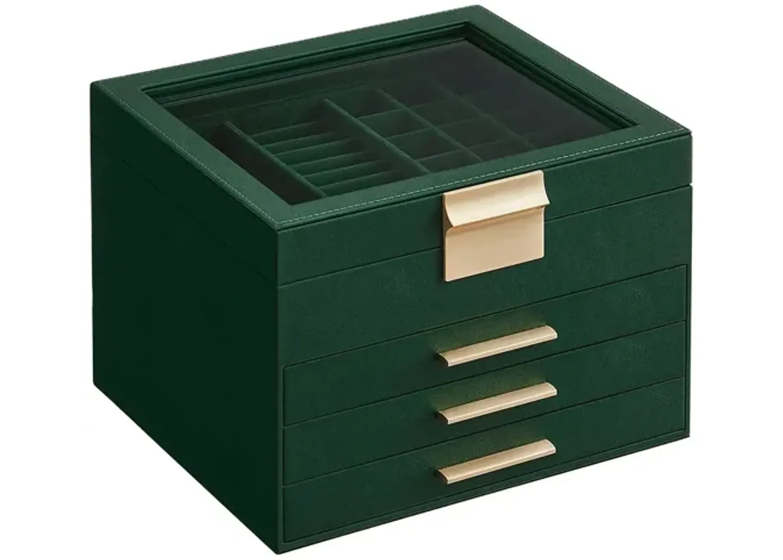 Elegant 4-Layer Jewelry Box with Glass Lid and 3 Drawers - Perfect Gift for Loved Ones