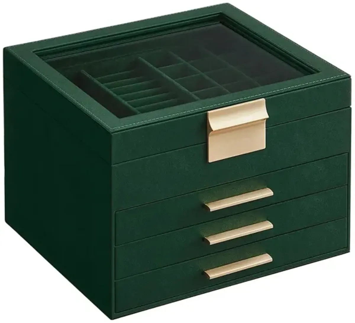 Elegant 4-Layer Jewelry Box with Glass Lid and 3 Drawers - Perfect Gift for Loved Ones