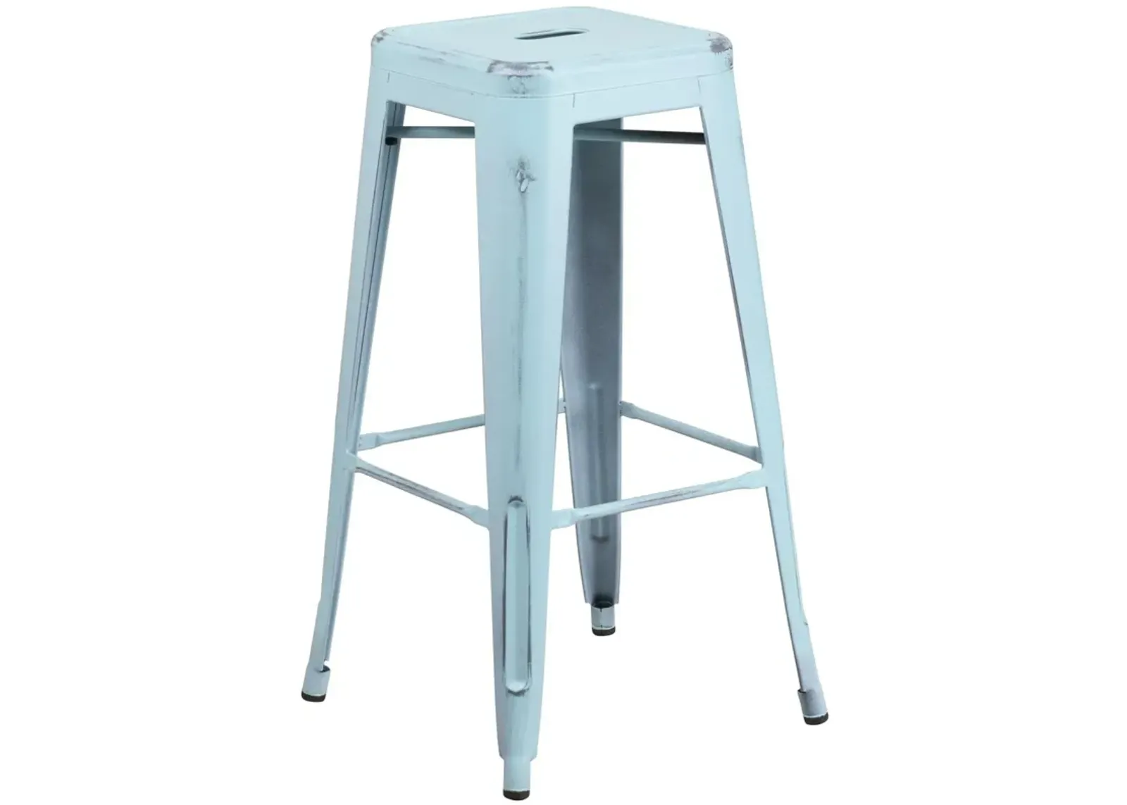 Flash Furniture Kai Commercial Grade 30" High Backless Distressed Green-Blue Metal Indoor-Outdoor Barstool