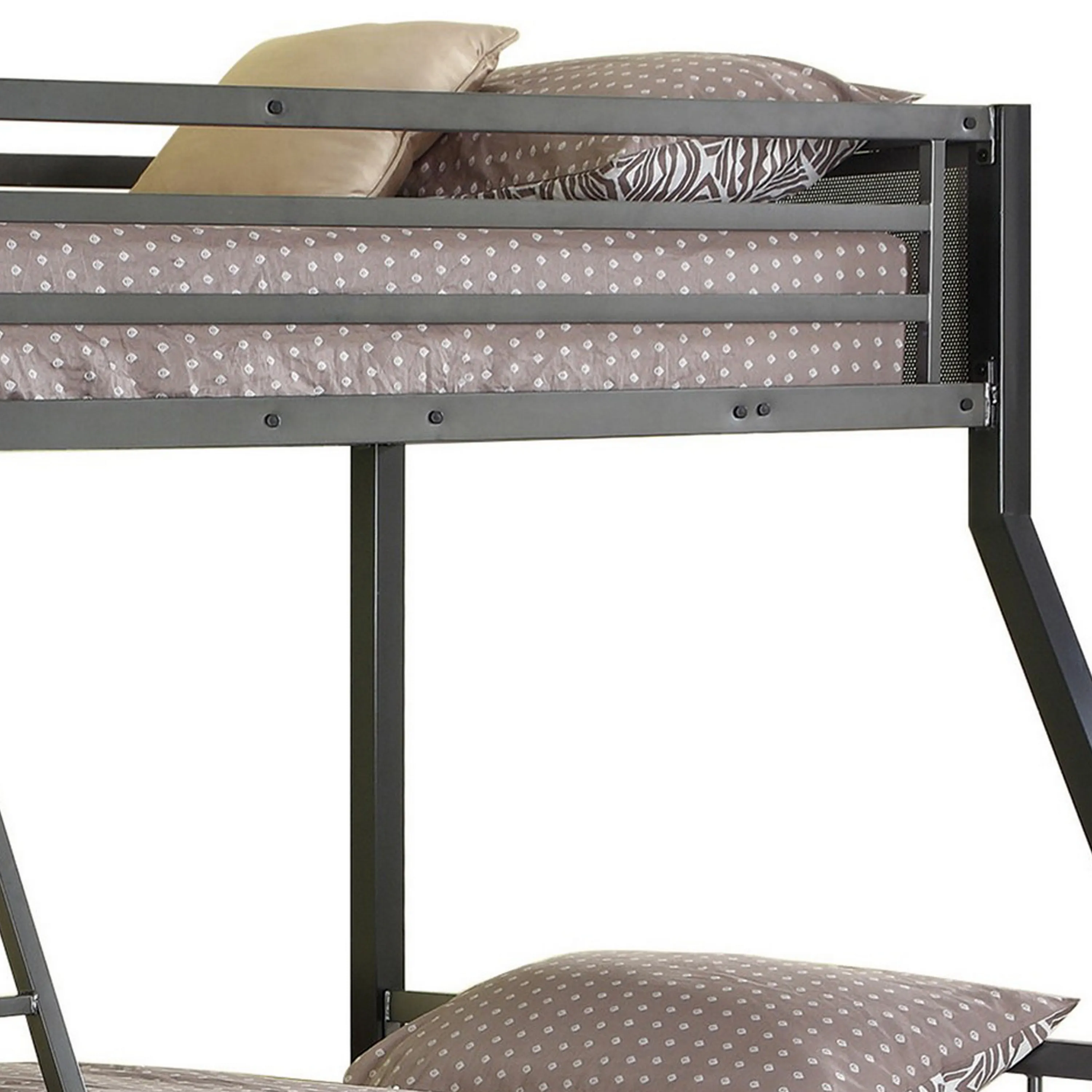 Kop L Shaped Twin Over Full Metal Bunk Bed with Desk, Loft, Gray and Black -