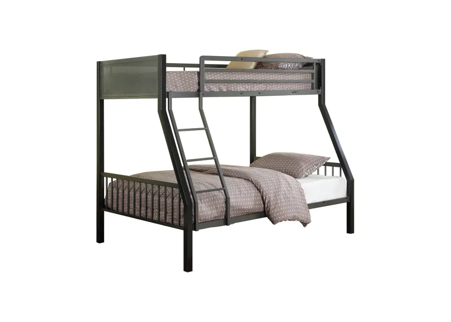 Kop L Shaped Twin Over Full Metal Bunk Bed with Desk, Loft, Gray and Black -