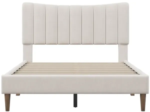 Upholstered Platform Bed Frame with Vertical Channel Tufted Headboard, No Box Spring Needed, Full