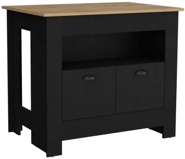 Floyd 35" H Kitchen Island, whit 2 doors, 3 shelves, Black/Macadamia,