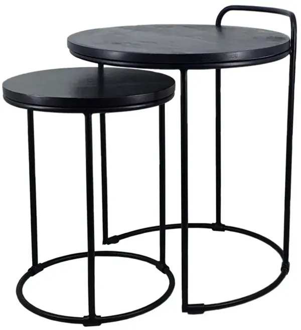 18, 22 Inch Round Nesting End Tables Set of 2, Mango Wood, Set of 2, Black-Benzara