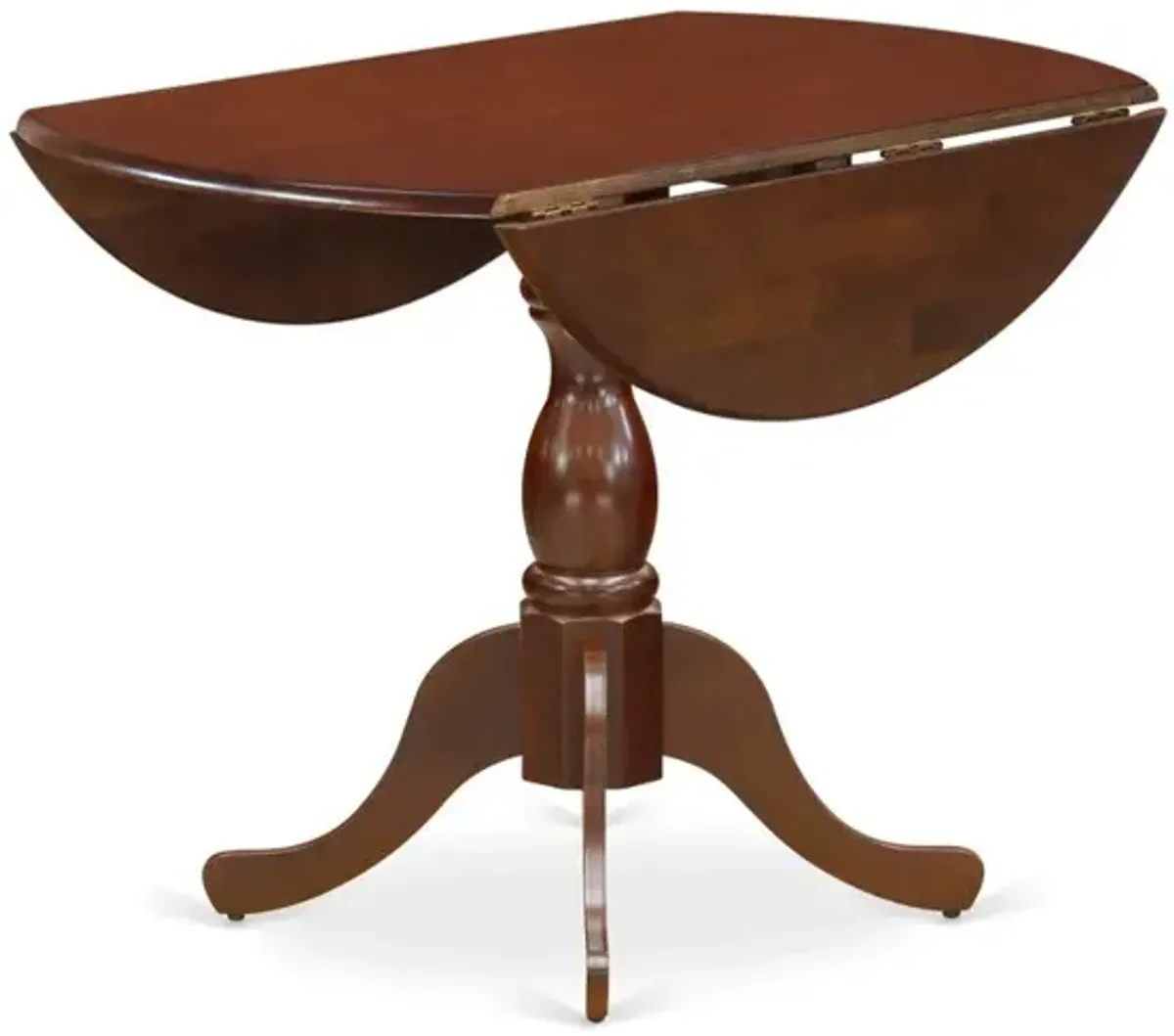 East West Furniture DMT-MAH-TP Round Table Mahogany Color Drops Leave Table Top Surface and Asian Wood Mid Century Table Pedestal Legs -Mahogany Finish