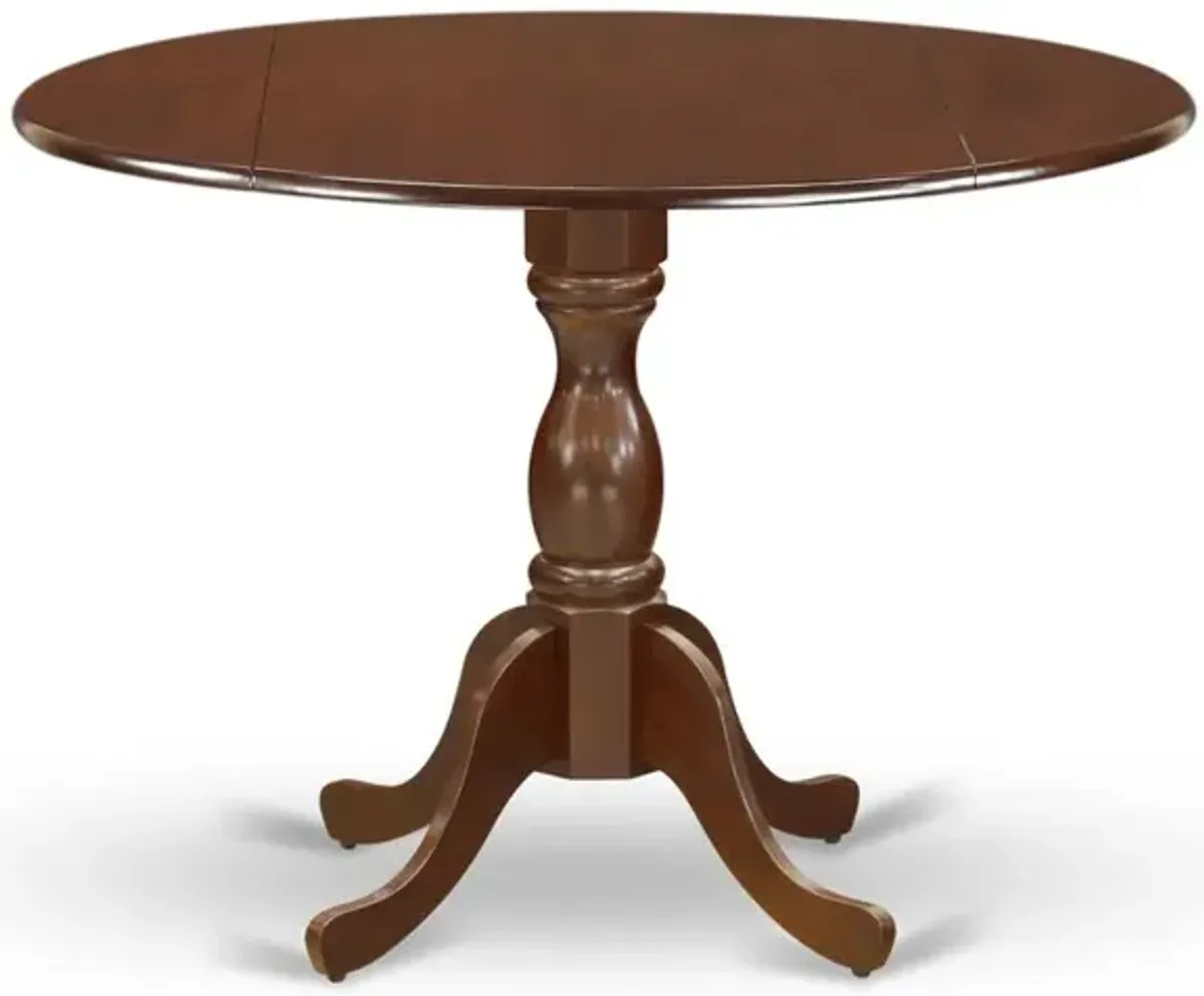 East West Furniture DMT-MAH-TP Round Table Mahogany Color Drops Leave Table Top Surface and Asian Wood Mid Century Table Pedestal Legs -Mahogany Finish