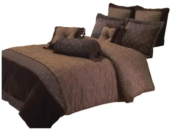 10 Piece King Polyester Comforter Set with Paisley Pattern Design, Brown - Benzara
