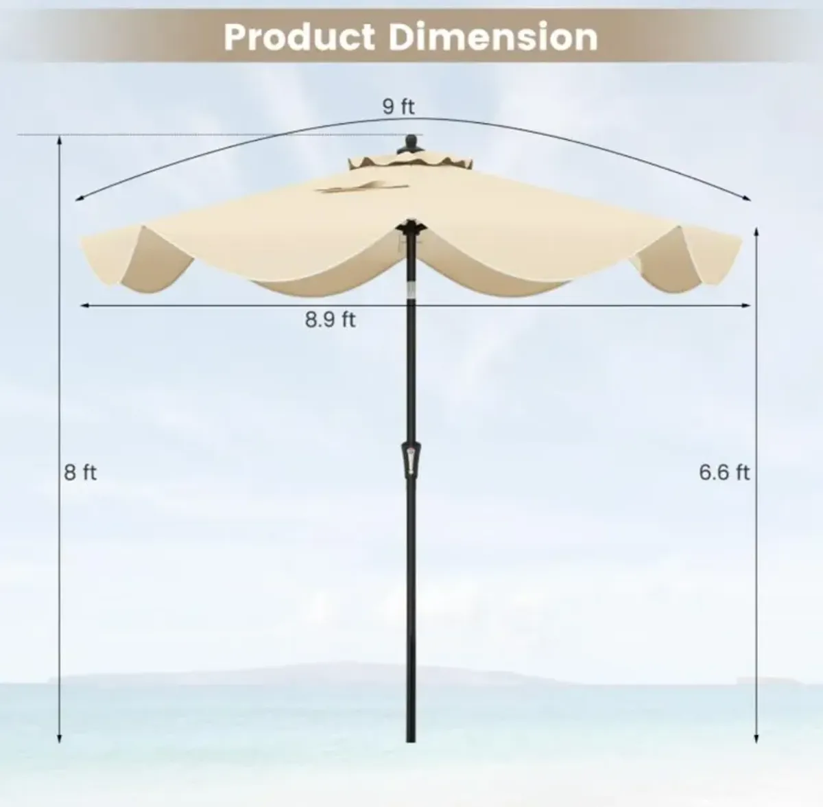 Hivvago 9 FT Patio Umbrella with Crank Handle and Push Button Tilt