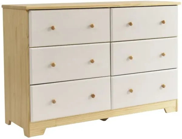 Solid Pine Wood 6 Drawer Double Dresser (Natural & White)