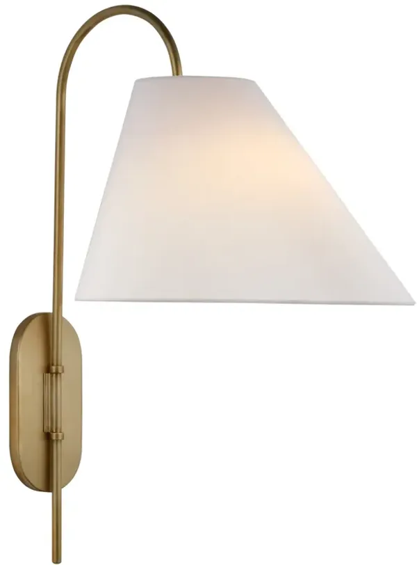 Kinsley Large Articulating Wall Light in Soft Brass with Linen Shade