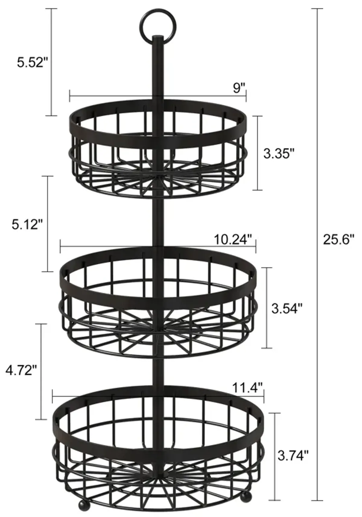 3-Tier Countertop Metel Fruit Vegetable Basket Bowl Storage Rack Kitchen Bathroom