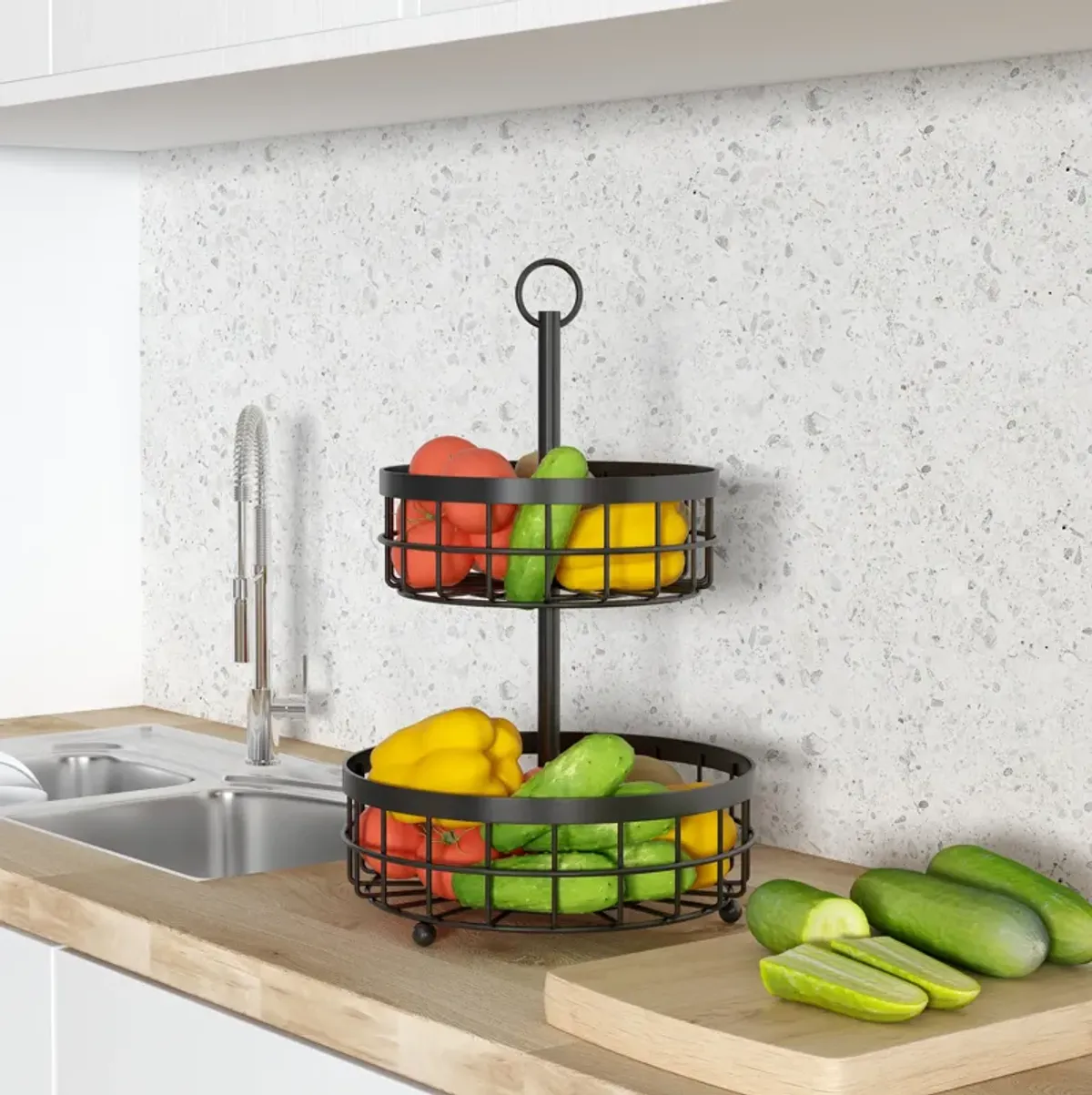 3-Tier Countertop Metel Fruit Vegetable Basket Bowl Storage Rack Kitchen Bathroom