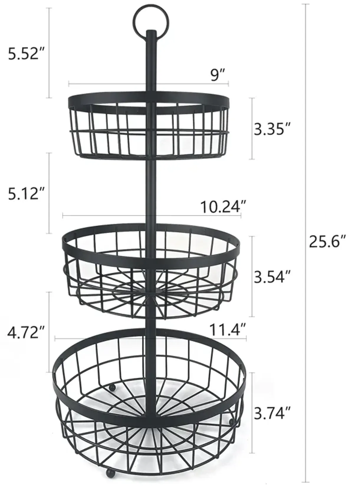 3-Tier Countertop Metel Fruit Vegetable Basket Bowl Storage Rack Kitchen Bathroom