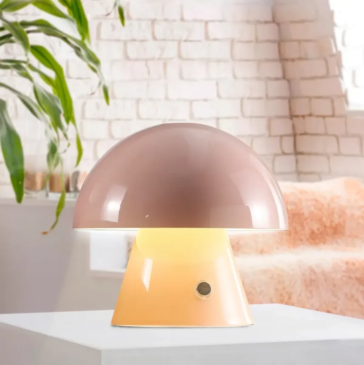 Porcini Contemporary Bohemian Rechargeablecordless Iron Integrated LED Mushroom Table Lamp