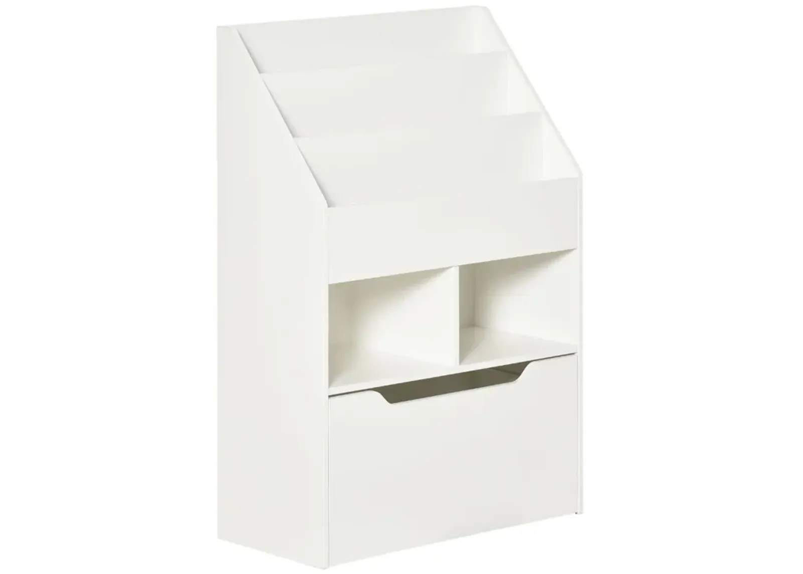 White Kids' Bookshelf: Multi-Shelf Organizer with Drawer