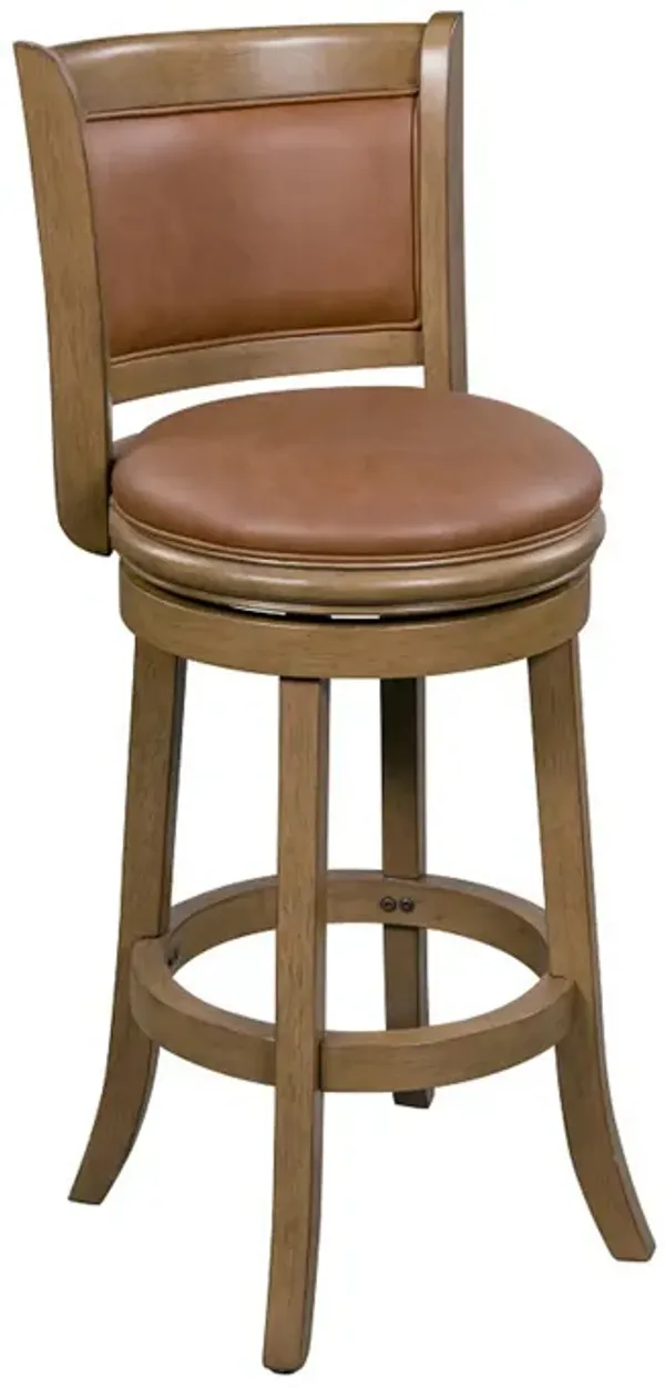 Haley 26 Inch Swivel Counter Height Chair Chestnut Brown Wood, Faux Leather - Benzara