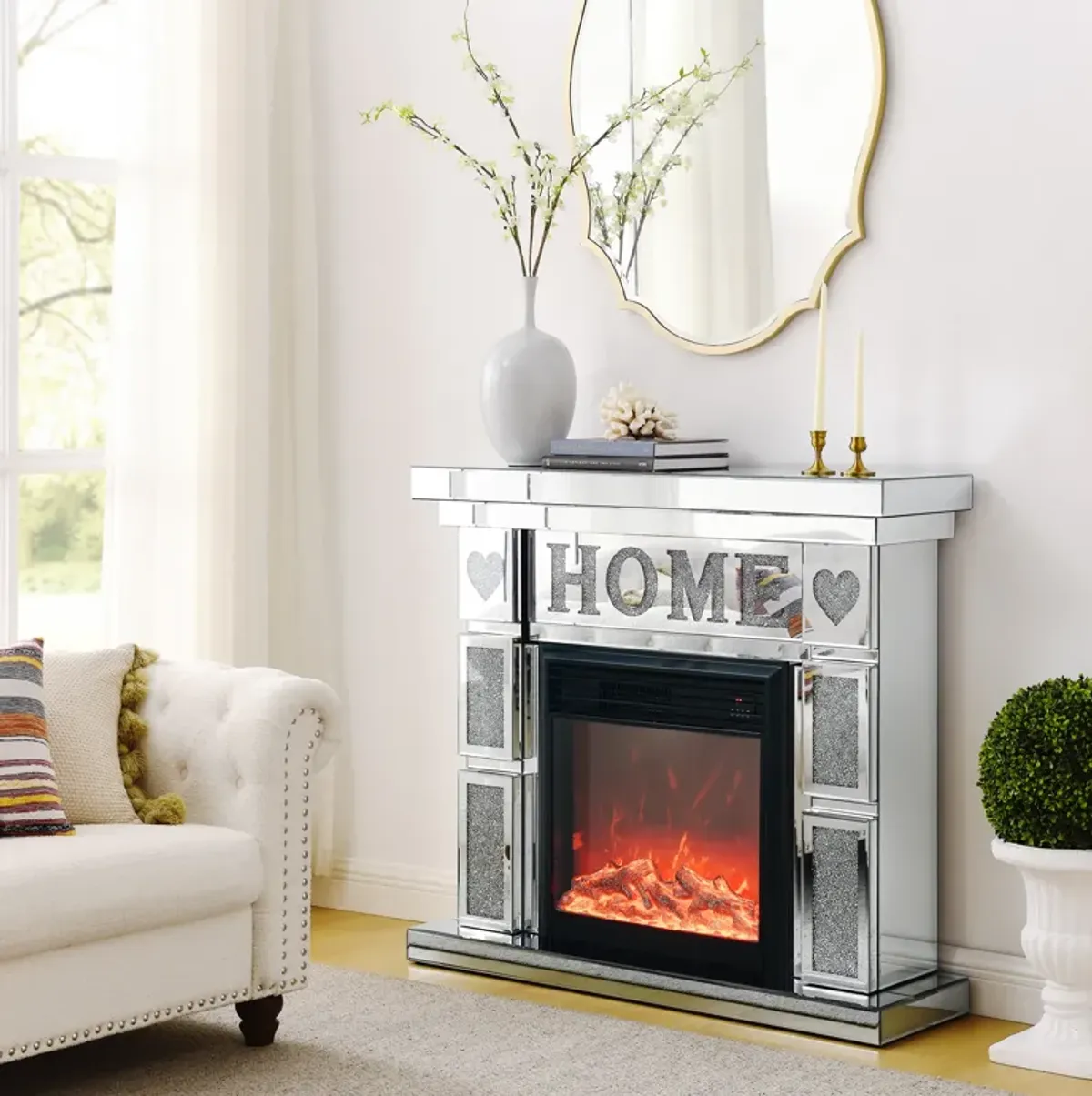 Streamdale Opulent Electric Fireplace with Mirror and Crystal
