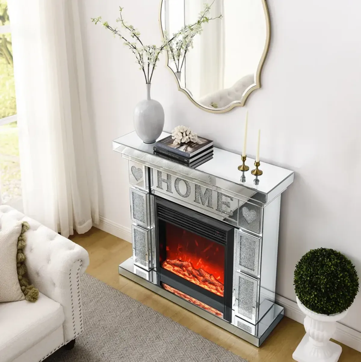Streamdale Opulent Electric Fireplace with Mirror and Crystal