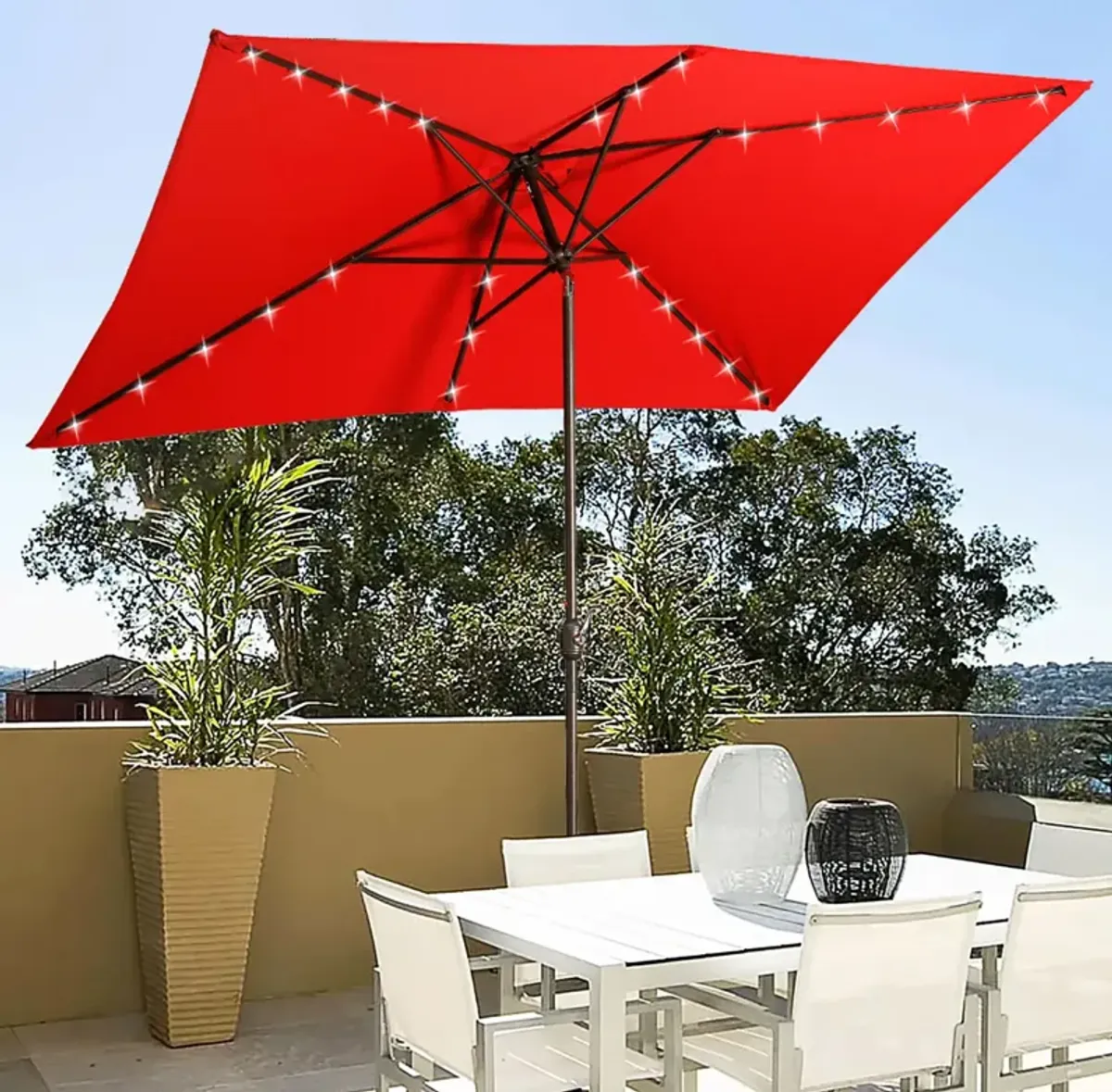 MONDAWE 10ft Rectangular Solar LED Market Patio Umbrella