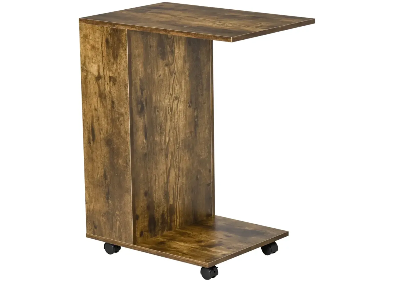 Rustic Brown Side Table: C-Shape Mobile End Table with Storage