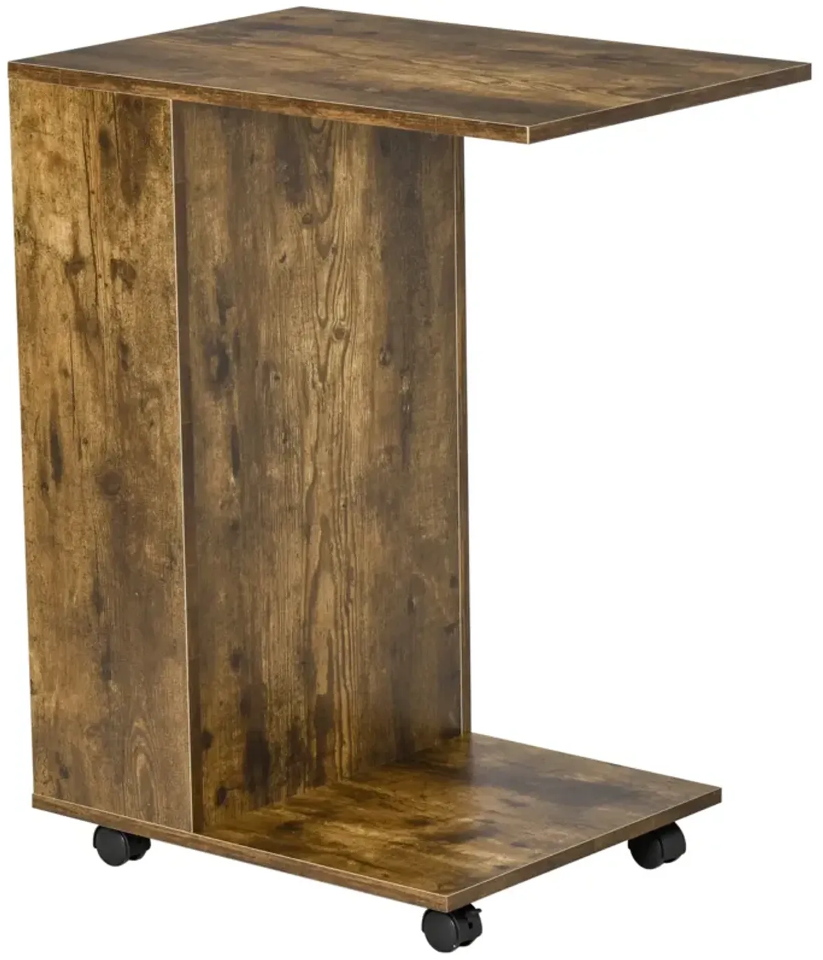 Rustic Brown Side Table: C-Shape Mobile End Table with Storage