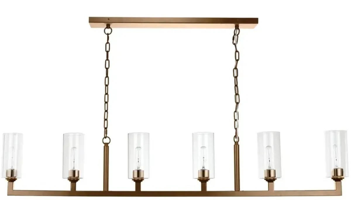 Linear 6 Light Steel Chandelier- Brass