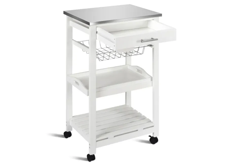 Kitchen Island Cart with Stainless Steel Tabletop and Basket