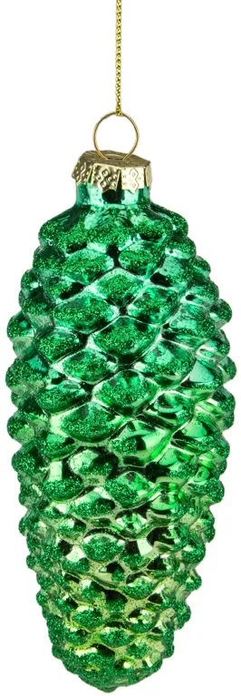 5" Shiny Green and Gold Pinecone Glass Christmas Ornament