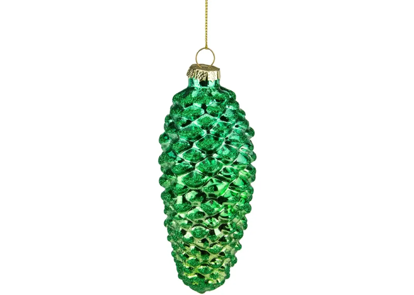 5" Shiny Green and Gold Pinecone Glass Christmas Ornament