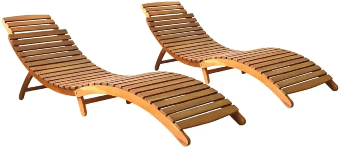 vidaXL Sun Loungers Set of 2, Foldable and Weather-Resistant, Indoor and Outdoor Use, Natural Charm Design, Solid Acacia Wood Material, Retro Style - Brown