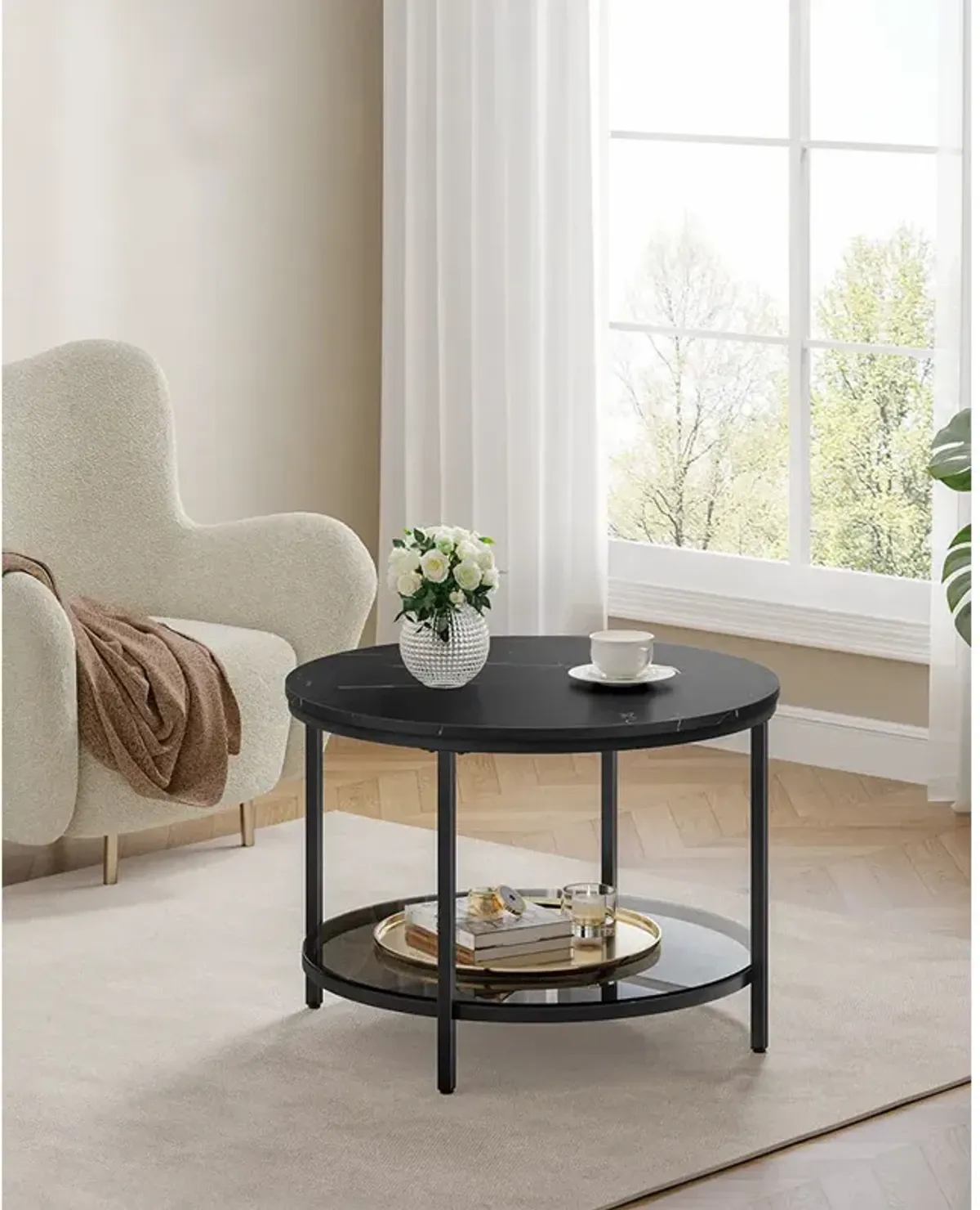 Faux Marble Round Coffee Table for Elegant Living Room Decor