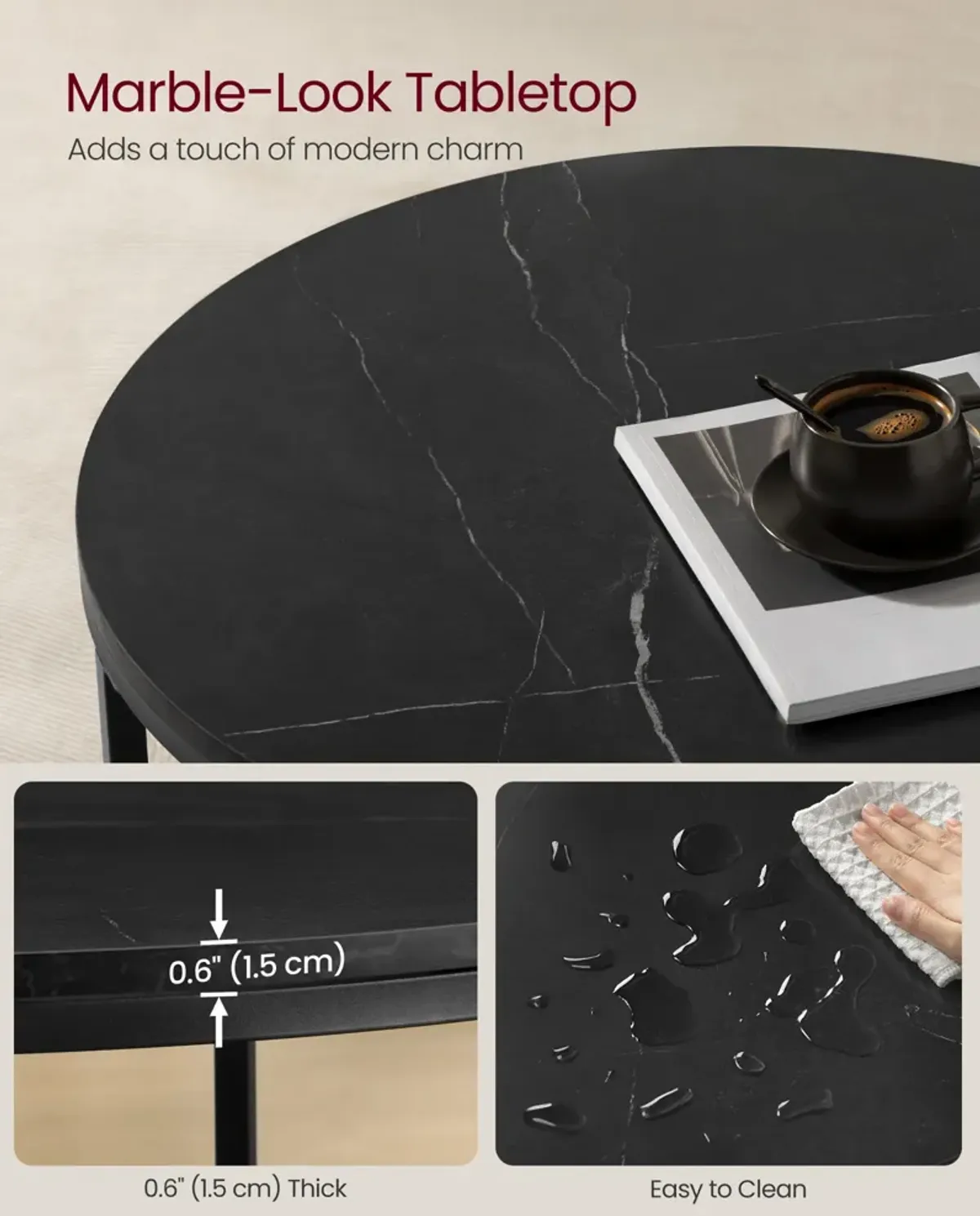 Faux Marble Round Coffee Table for Elegant Living Room Decor