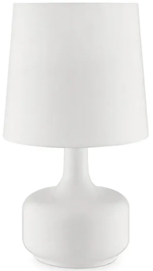 Table Lamp with Teardrop Metal Base and Fabric Shade, White - Benzara