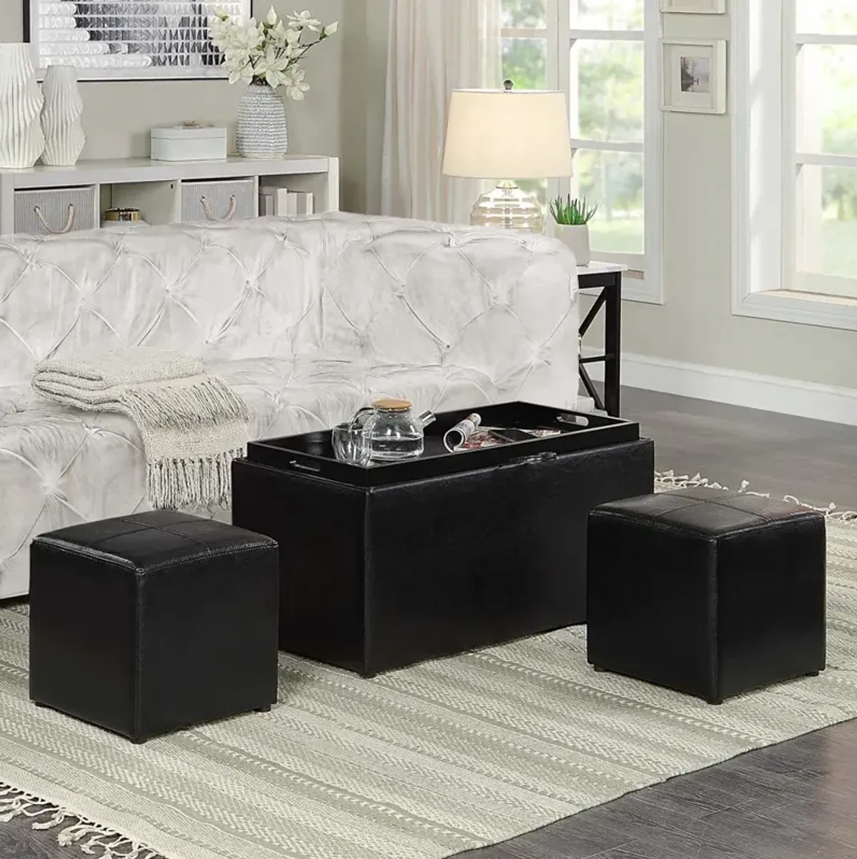 Convience Concept, Inc. Comfort Sheridan Storage Ottoman with Reversible Tray and 2 Side Ottomans