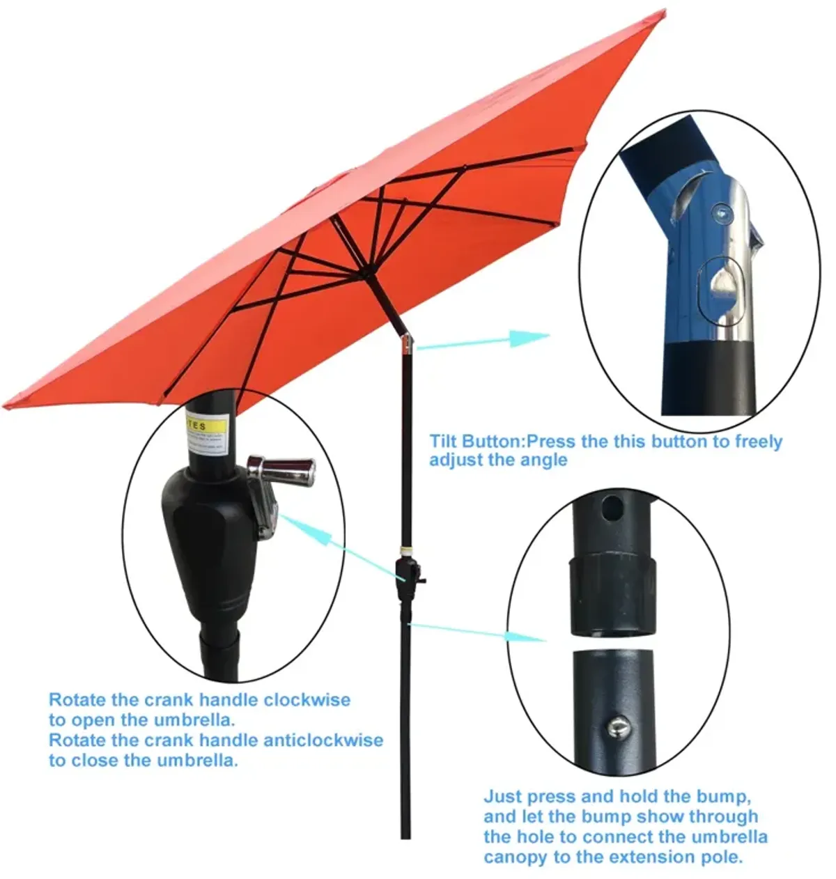 6 X 9FT Patio Umbrella Outdoor Waterproof Umbrella With Crank And Push Button Tilt