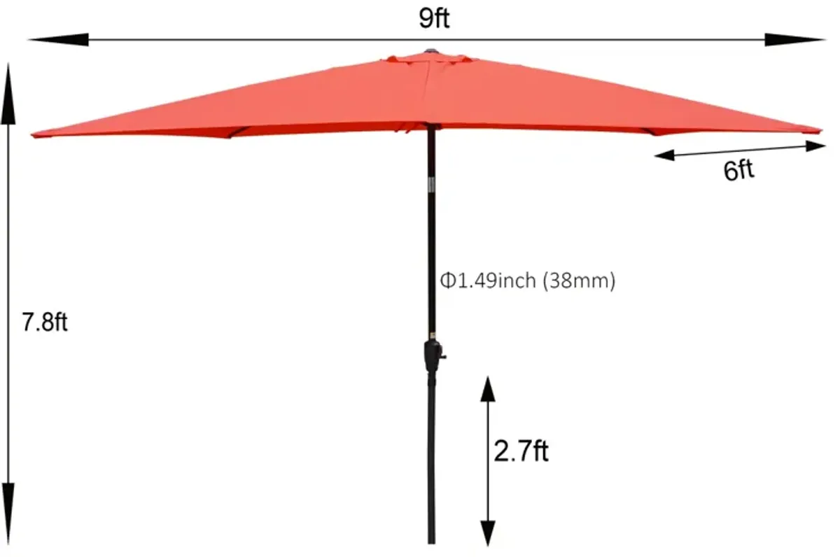 6 X 9FT Patio Umbrella Outdoor Waterproof Umbrella With Crank And Push Button Tilt