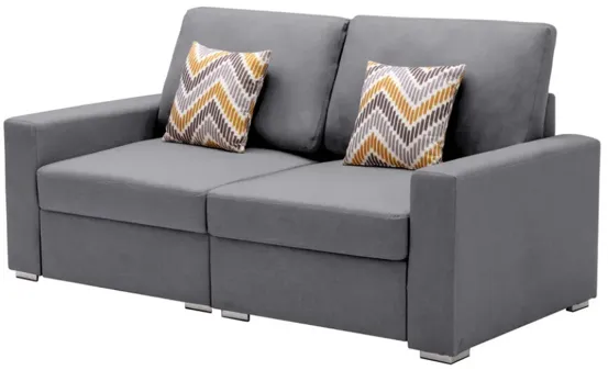 Nolan Gray Linen Fabric Loveseat With Pillows And Interchangeable Legs